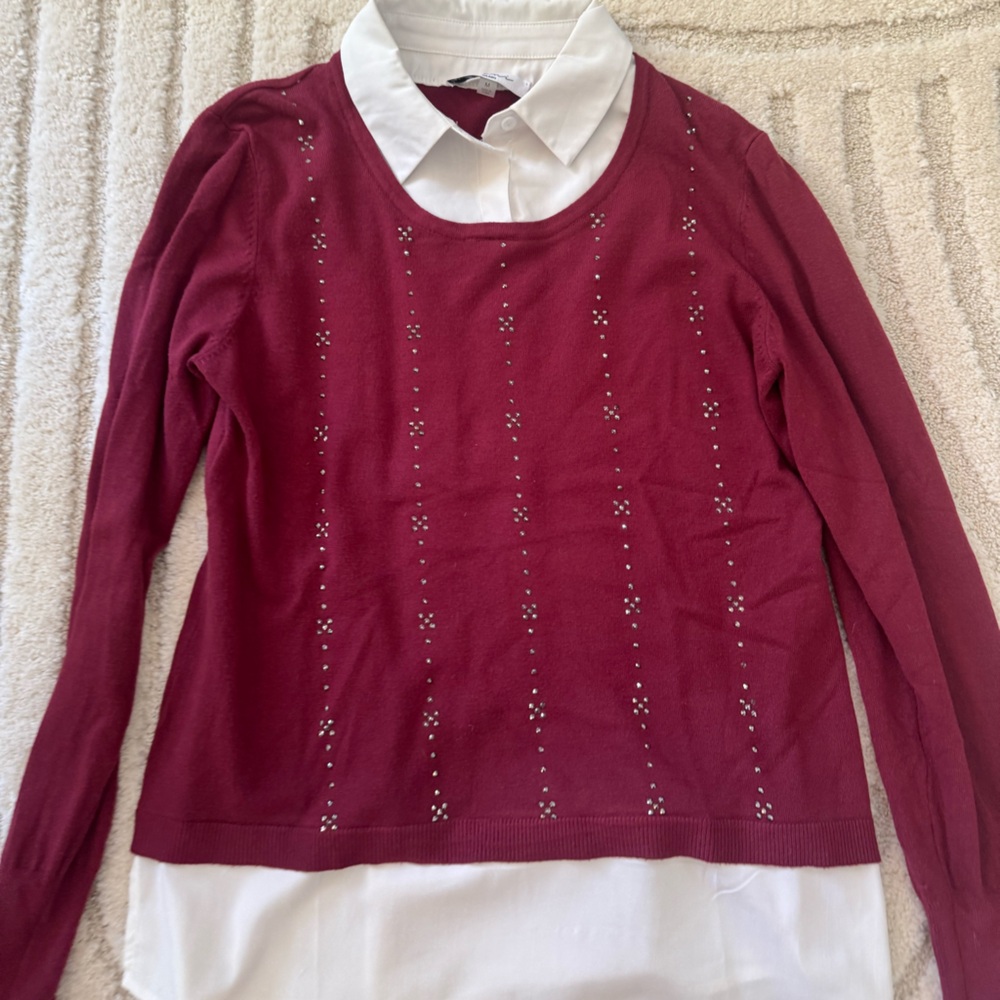 Sioni Red Embellished Long Sleeve Button Down Shirt